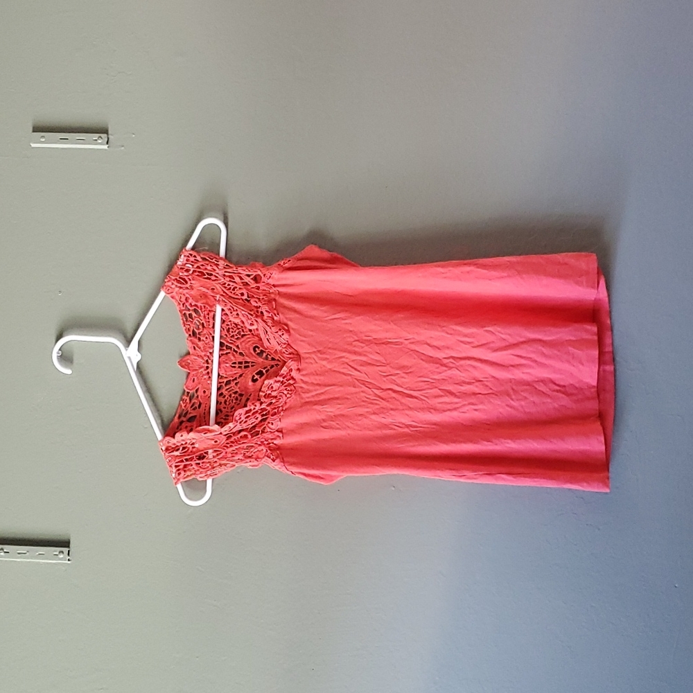 Patty Boutik Bright Coral Crochet Lace Tank